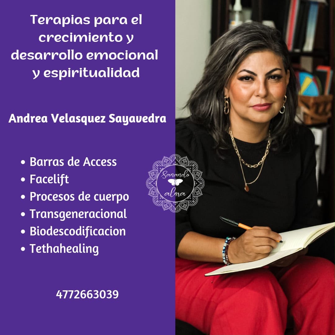 Imagen informativa de Andrea Velasquez Sayavedra y las terapias de Sanando Alma